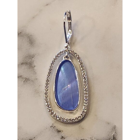 Anne Klein Silver-Tone Blue Stone Drop Earrings With Crystal Detailing - Picture 5 of 6